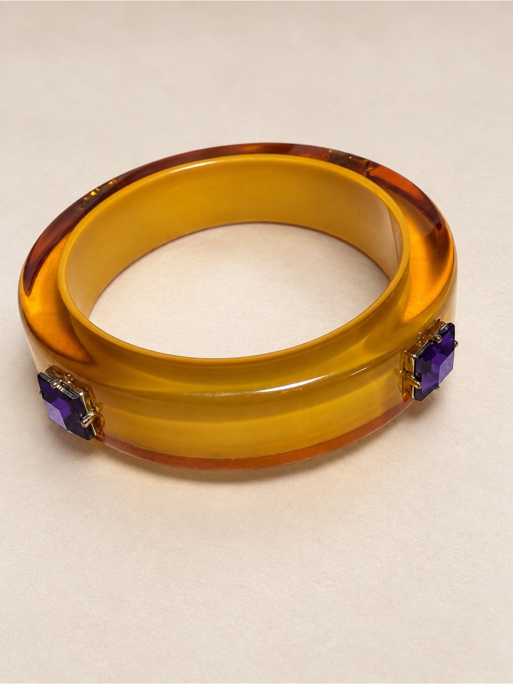 Rare Vintage Gerda Lynggaard MONIES Style Amber Resin Purple Stone Bangle